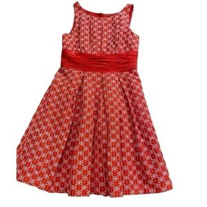 Tracy Reese Ablaze Fit & Flare Cumberbund Dress Orange Red Zipper Sleeveless 4